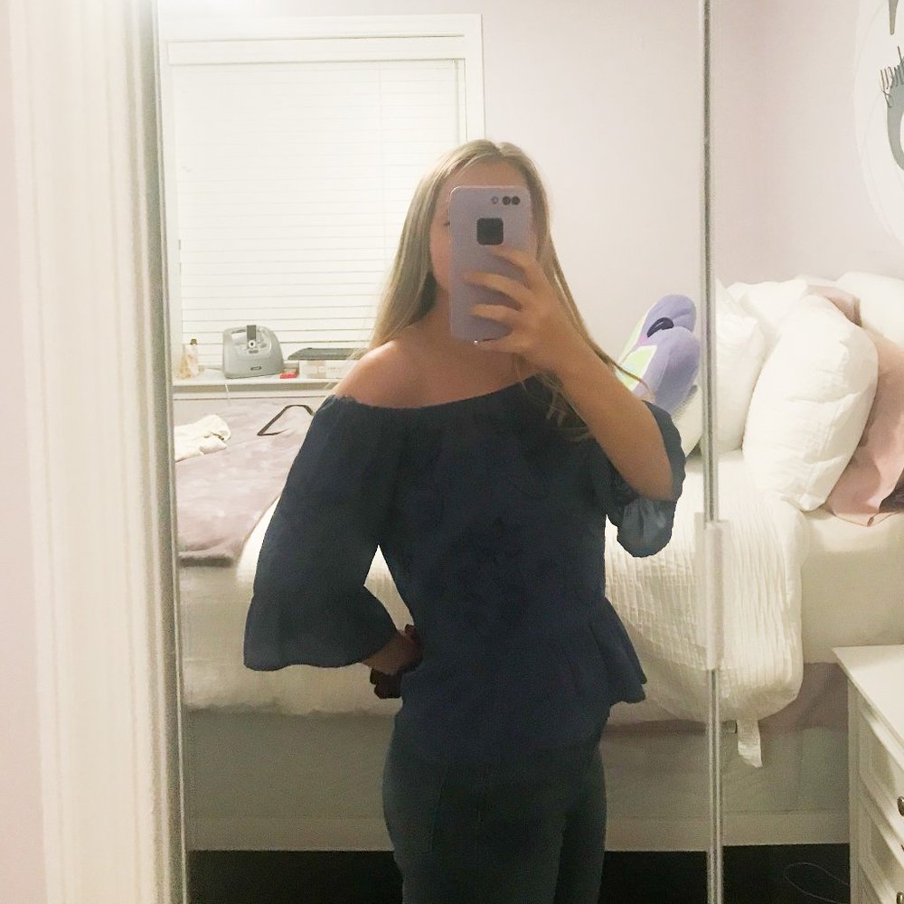 Navy Blue Off-The-Shoulder Blouse